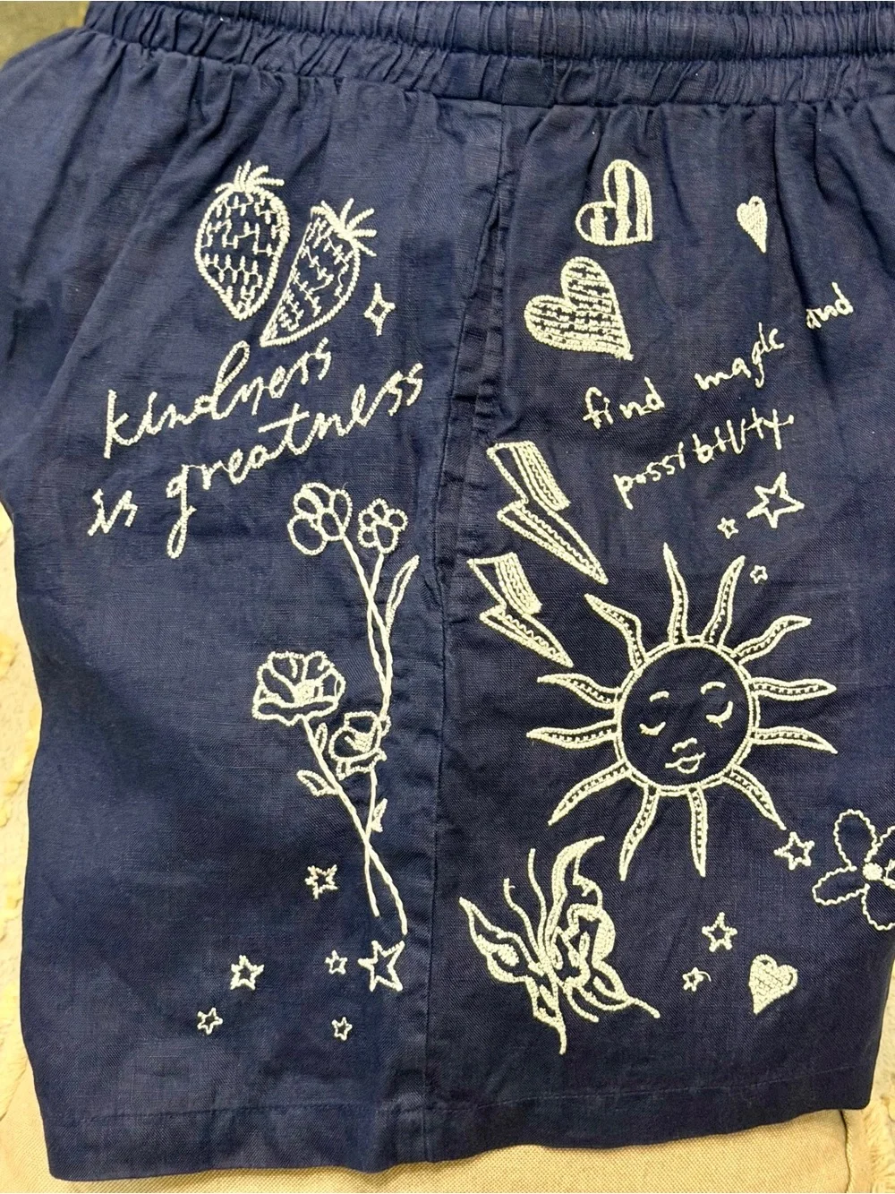 Johnny Was Sovanna Embroidered Linen Shorts – Navy Blue – Boho - Size Small